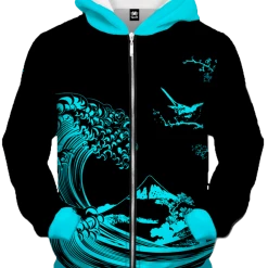 T6 All Over Print Zip Up Hoodies Fluorescent Wave Zip Up Hoodie