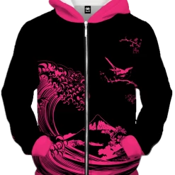 T6 All Over Print Zip Up Hoodies Fluorescent Wave Zip Up Hoodie