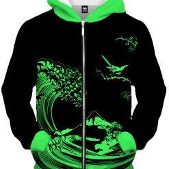 T6 All Over Print Zip Up Hoodies Fluorescent Wave Zip Up Hoodie